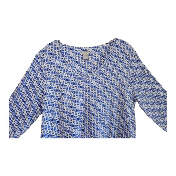 CHICO'S 3 Women XL Seahorse Top Blue White 3/4 Slv Coastal Pima Cotton Knit 42" - Picture 2 of 8
